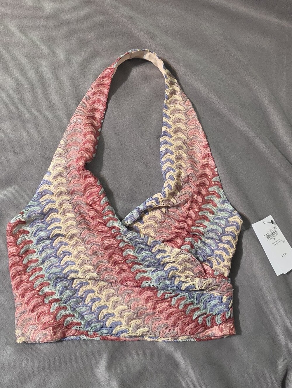 New! GUESS Fearne Knit Halter Top In River Gravel Multi Color,